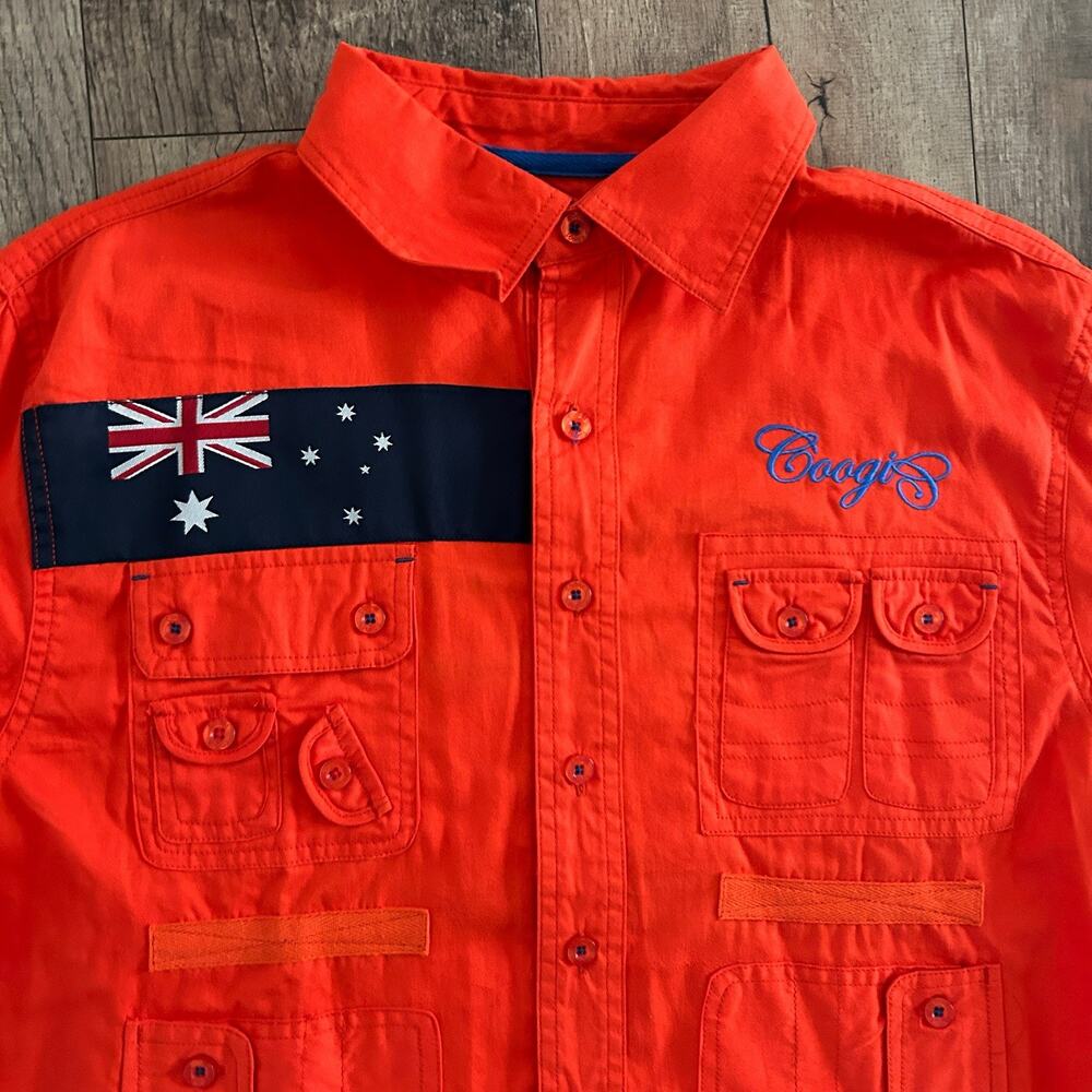 COOGI Men L Australia Expedition Cargo Safari Oxford Button Up SS Y2K Streetwear - Picture 2 of 10